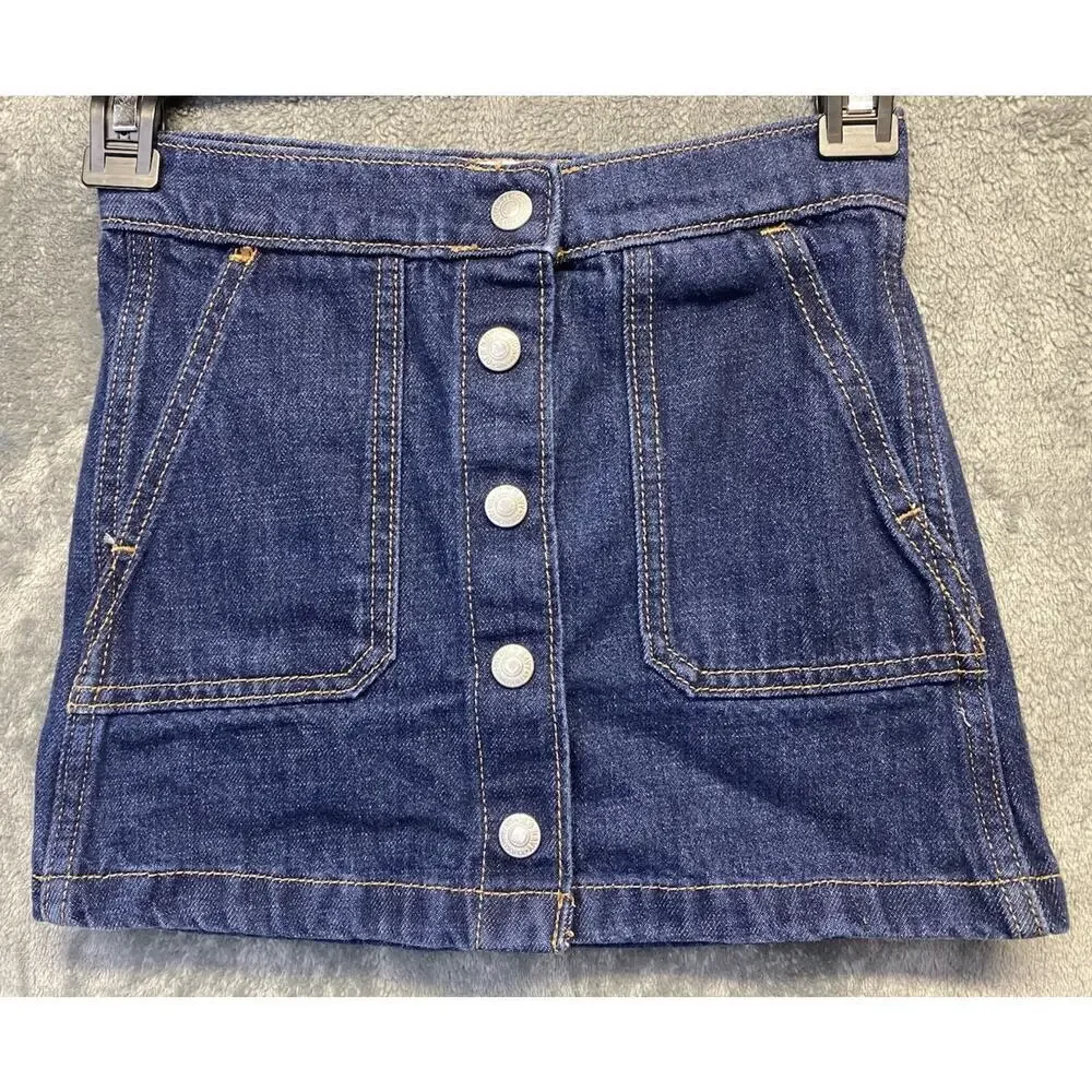 Old Navy Girls Jean Skirt Snap Front Adjustable Waist Size S 6/7 Denim Skirt